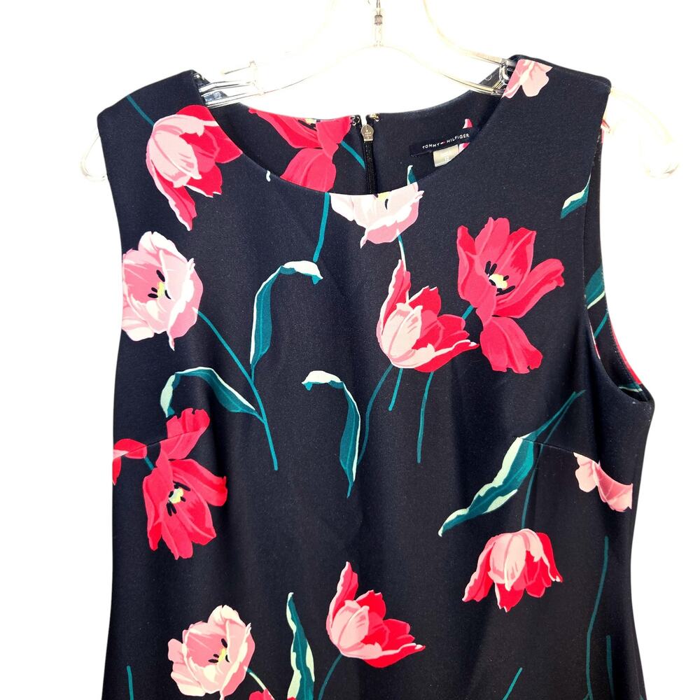 Tommy Hilfiger 12 Black Floral Women's Sleeveless Sun Dress Miss Size Large L - Picture 2 of 6